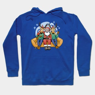 Funny Cartoon Santa Claus & Reindeer on the Couch Hoodie